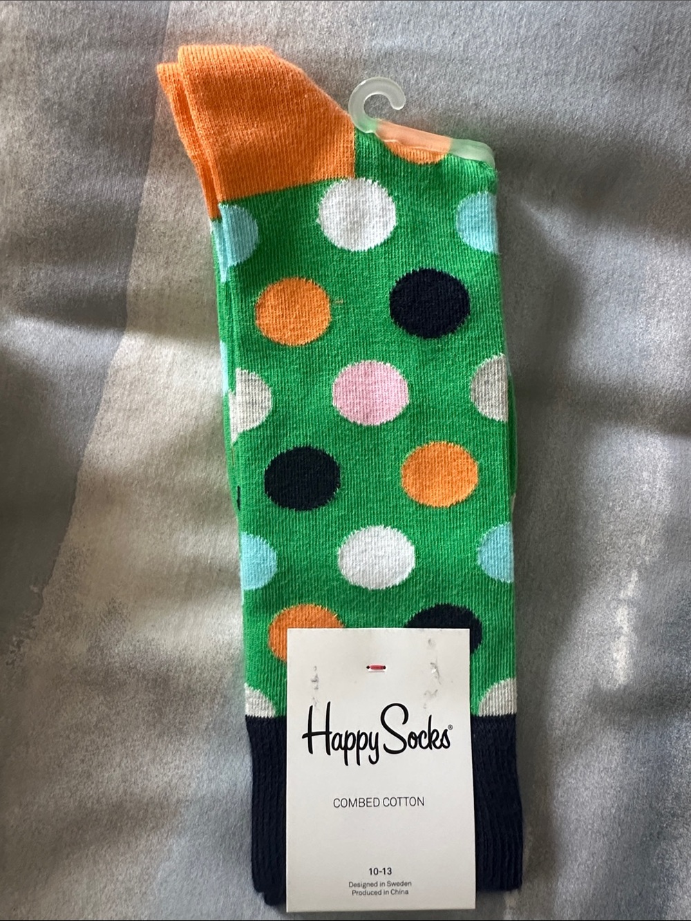 Happy Socks Men’s Combed Cotton Crew Dress Socks 10-13 New With Tags Green Polka